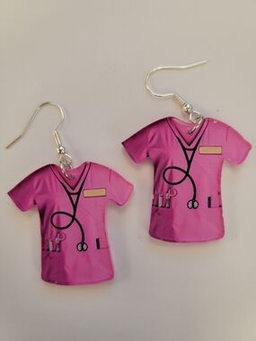 Pink Nurse Scrub Shirt Dangle Earrings